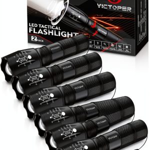 Victoper Tactical Flashlight 6-Pack Black LED Adjustable Focus-0