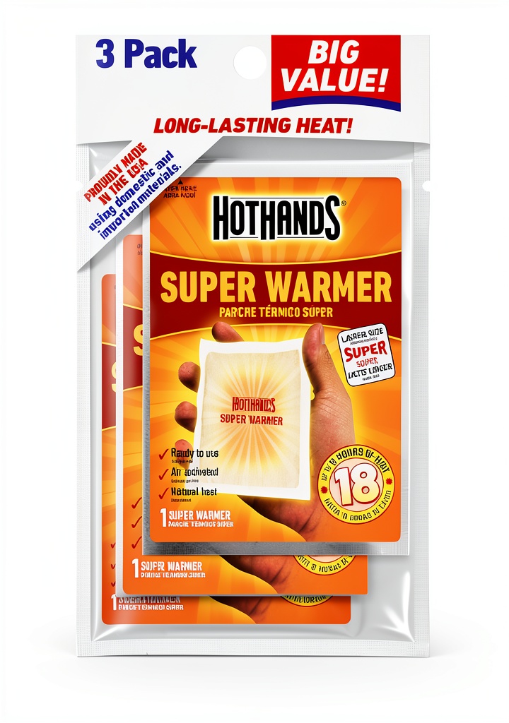 HotHands 54‑Pack disposable hand warmers displayed on a wooden tabletop