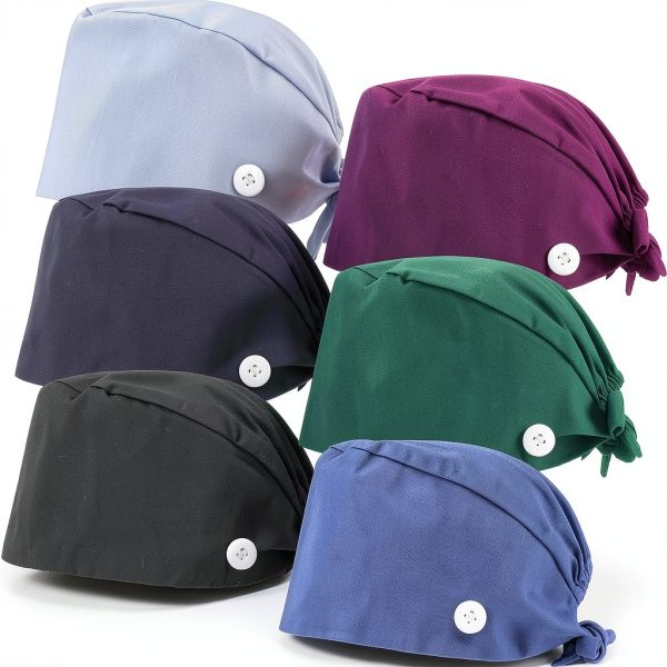 Syhood 6 Pieces Adjustable Bouffant Caps with Sweatband and Button-0